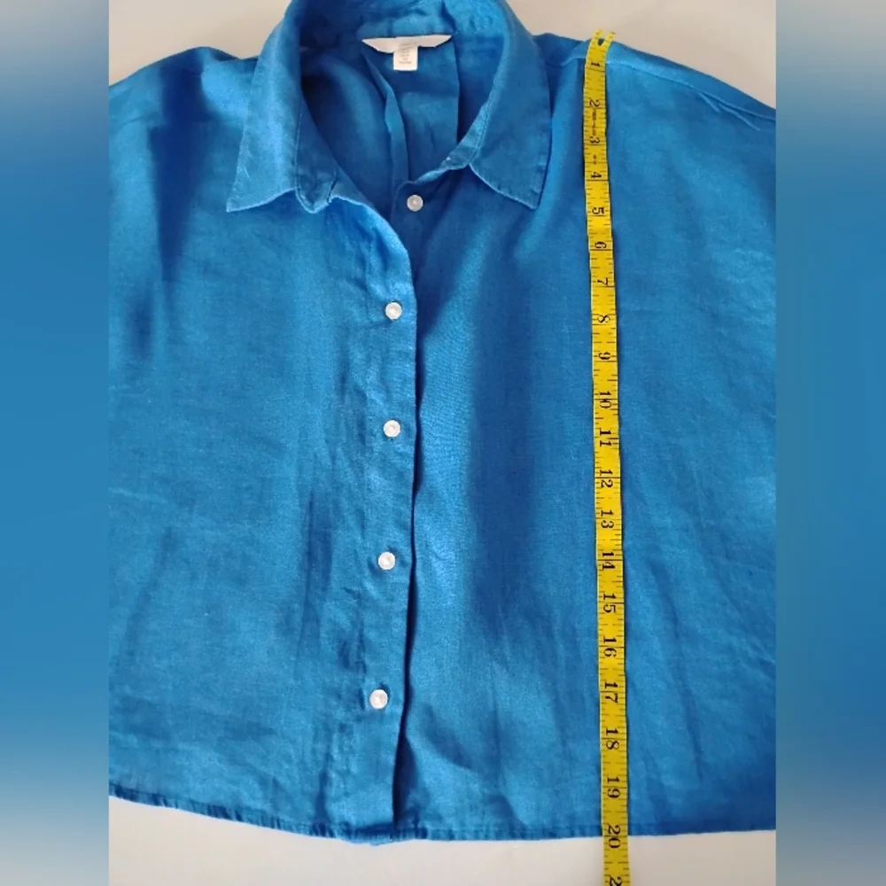 H&M Linen Oversized Swing Style Button Down Shirt Royal Blue Minimalist Size Med - Picture 13 of 14